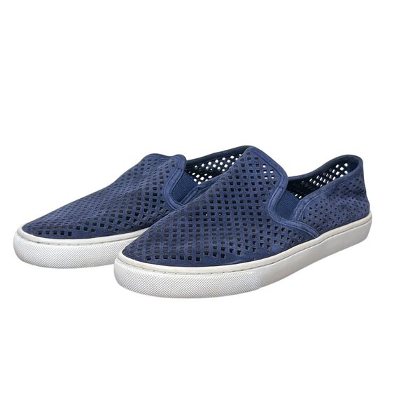 Tory Burch Jesse Perforated Suede Navy Blue Slip-On Sneakers Size 7 - Picture 4 of 14